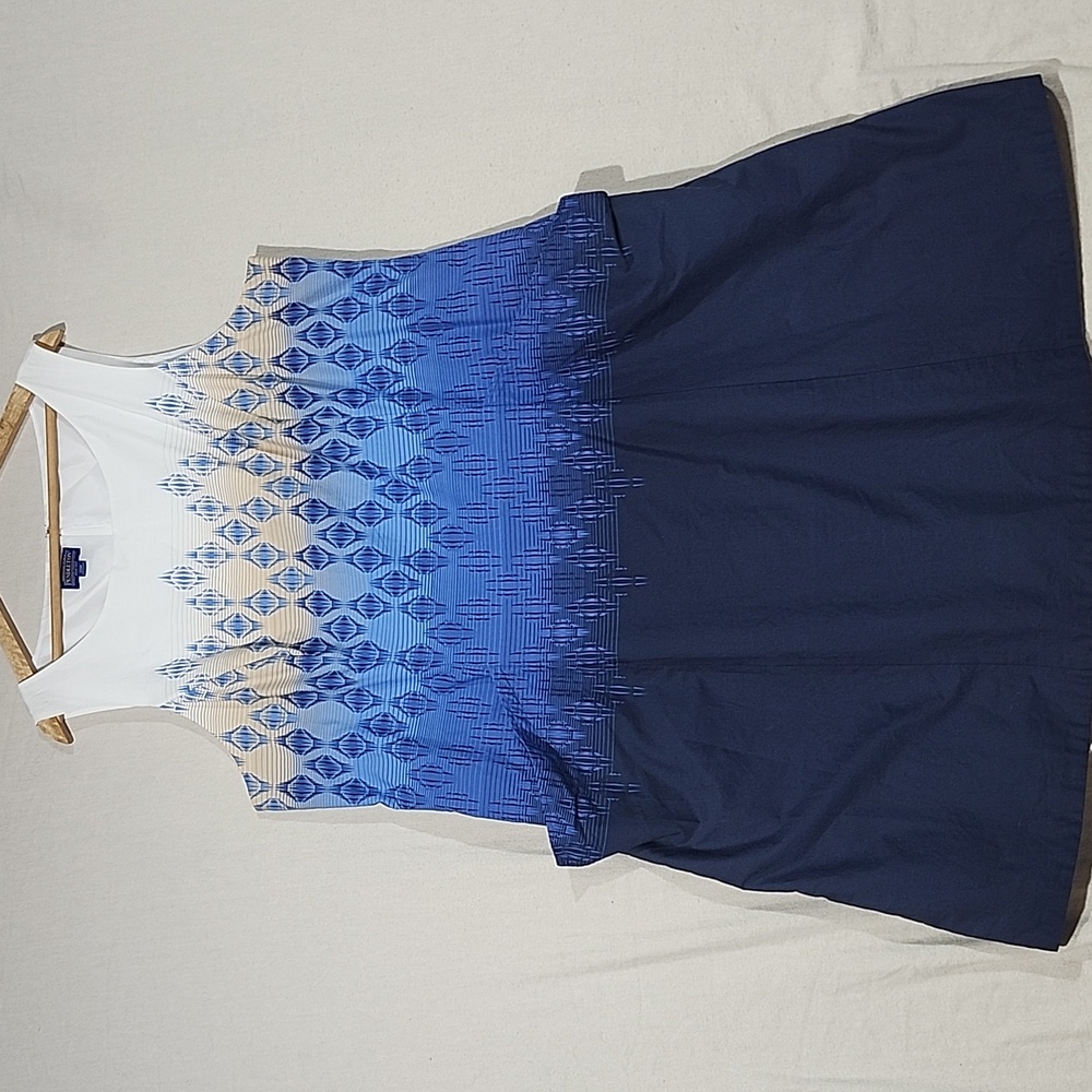 Pendleton Blue, White‎ & Beige  Sleeveless Sheath Dress w/ Geometric Pattern 22W